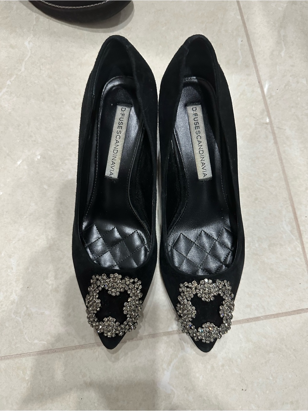 Black Embellished Pointed Toe Pumps